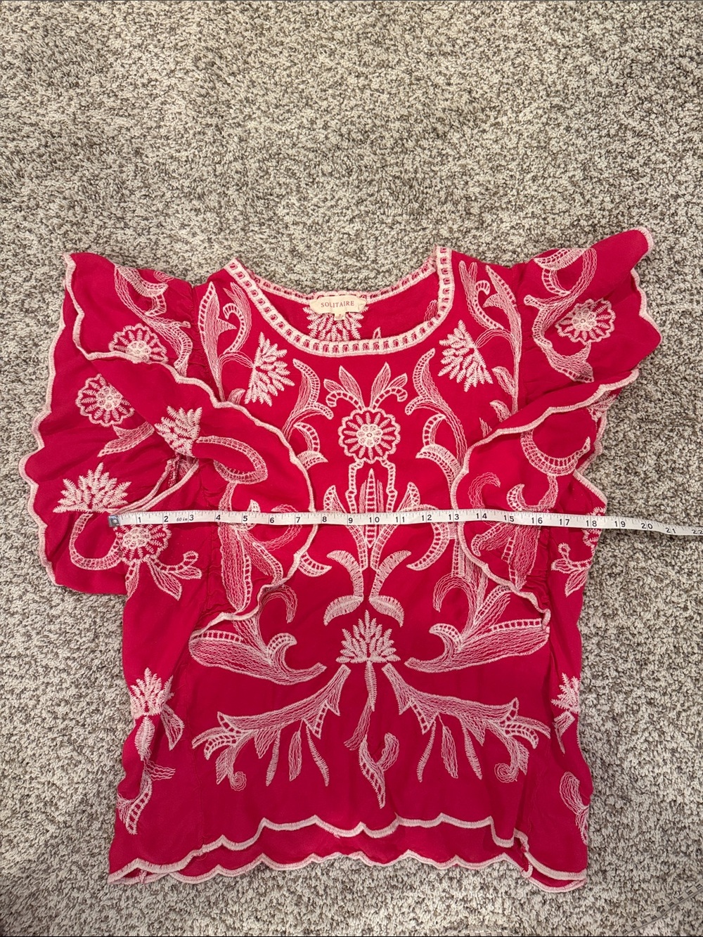 Solitaire Fuchsia Embroidered Ruffled Sleeve Tunic - Picture 6 of 7